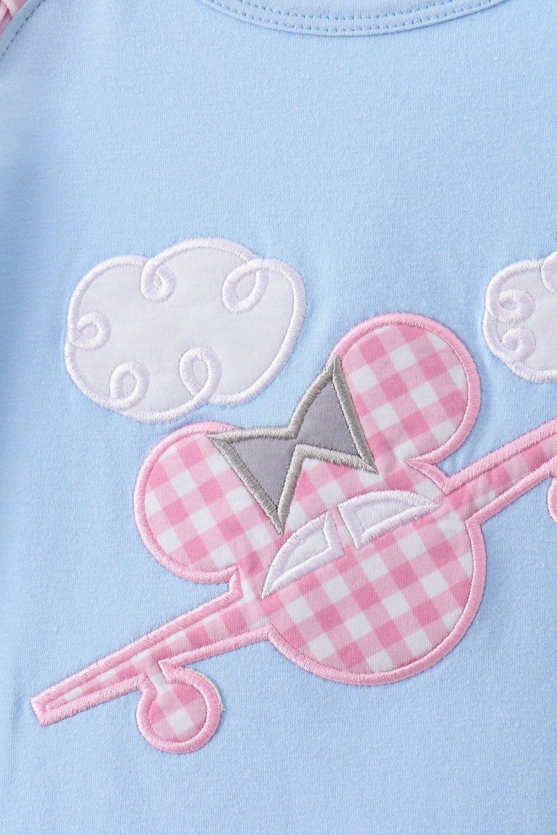 Blue character plane applique ruffle dress - Abbies Place