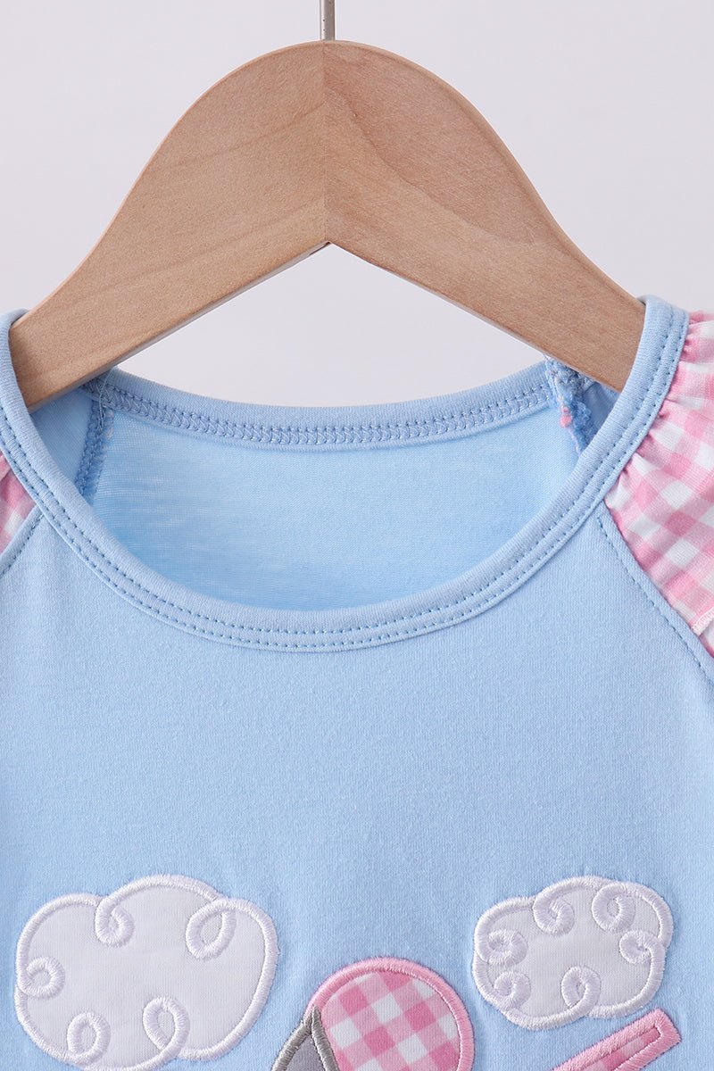 Blue character plane applique ruffle dress - Abbies Place