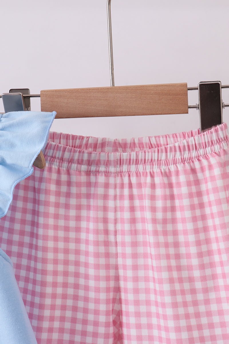 Blue character plane applique ruffle shorts est - Abbies Place