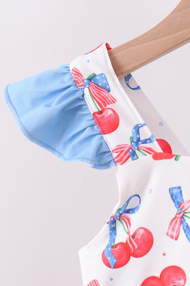 Blue cherry print 2pc ruffle swimsuit - Abbies Place