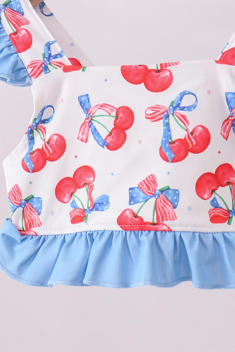 Blue cherry print 2pc ruffle swimsuit - Abbies Place