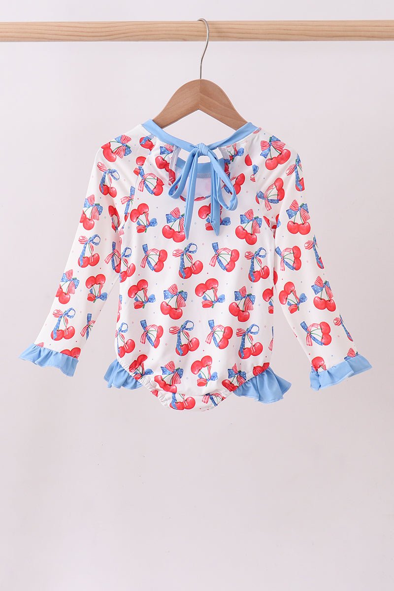 Blue cherry print rashguard - Abbies Place