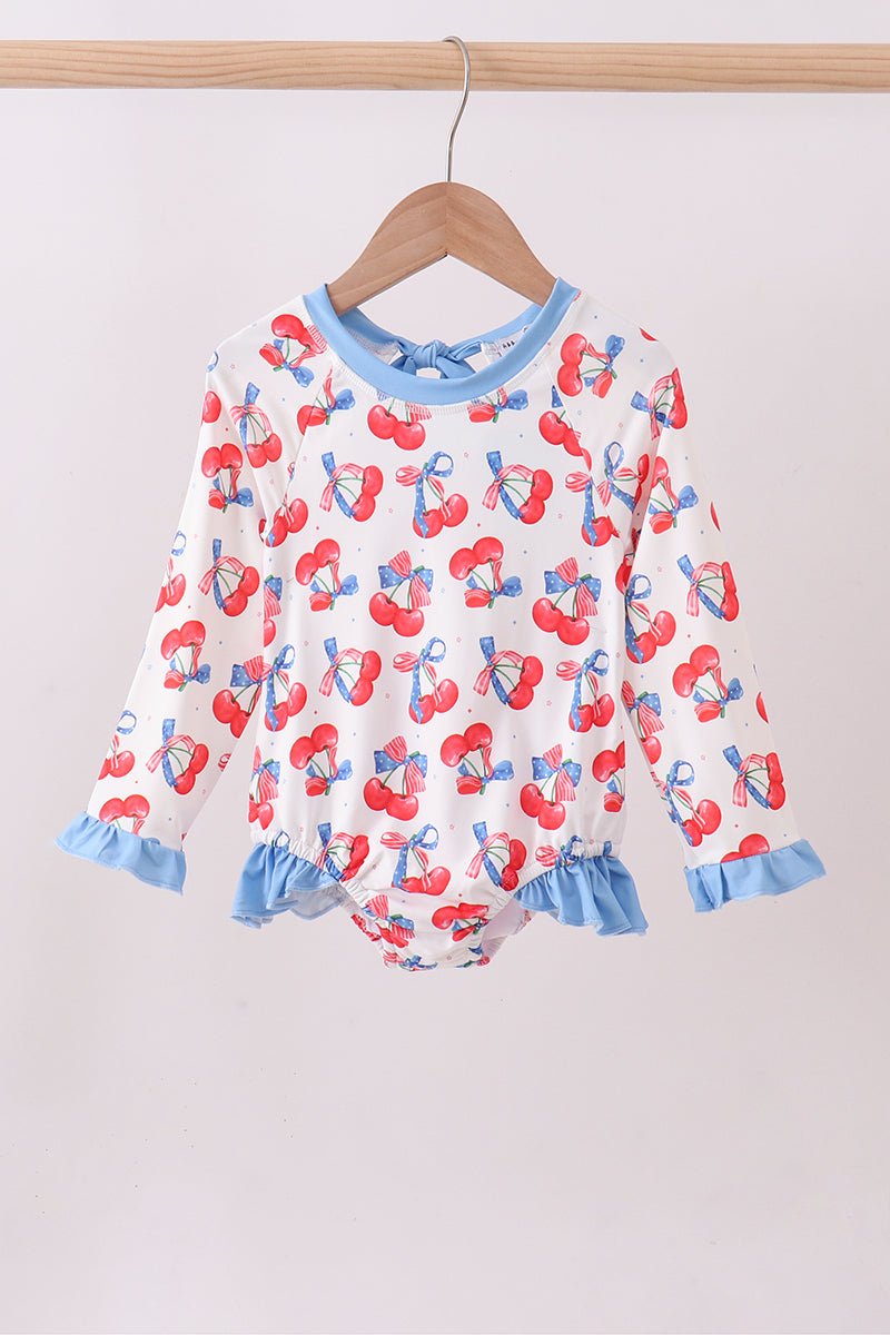 Blue cherry print rashguard - Abbies Place