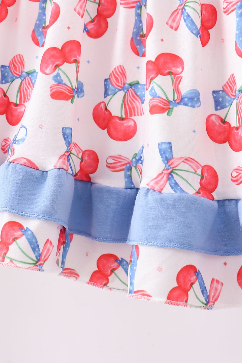 Blue cherry smocked ruffle shorts set - Abbies Place