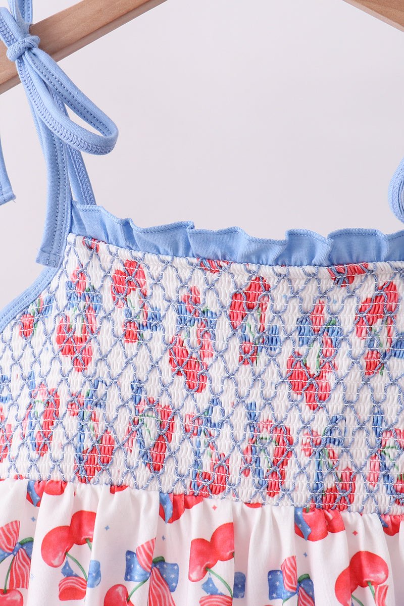 Blue cherry smocked ruffle shorts set - Abbies Place