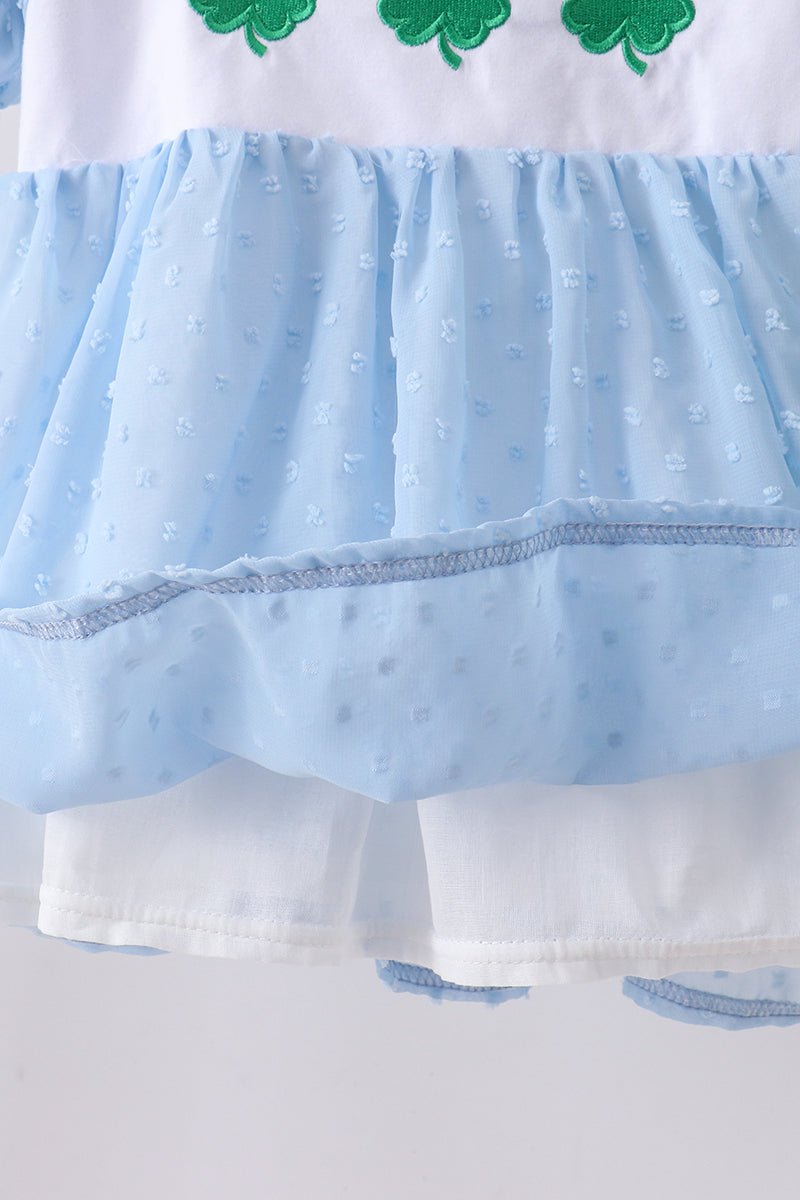 Blue clover embroidery swiss dot shorts set - Abbies Place