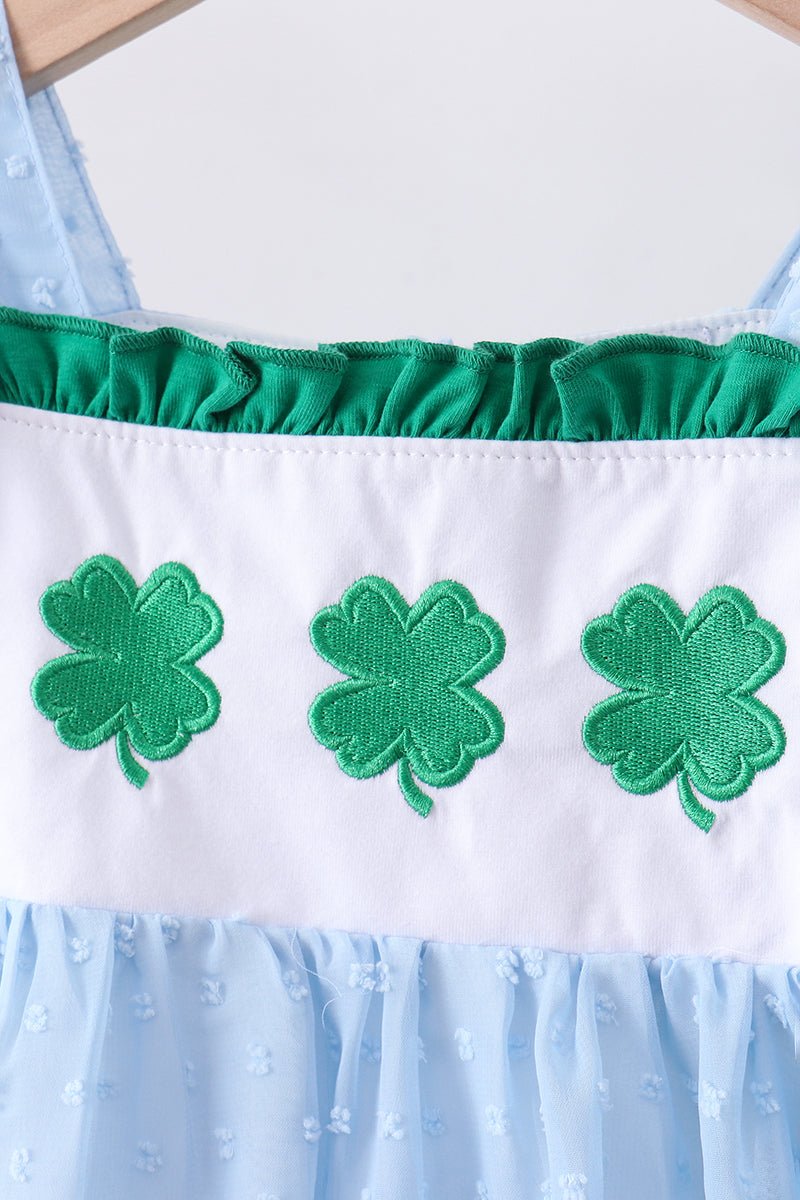 Blue clover embroidery swiss dot shorts set - Abbies Place