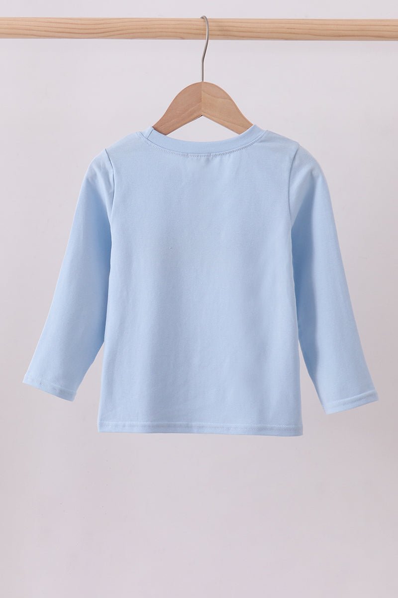 Blue construction embroidery top - Abbies Place