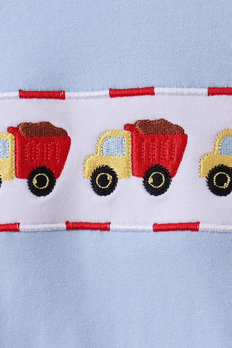 Blue construction embroidery top - Abbies Place