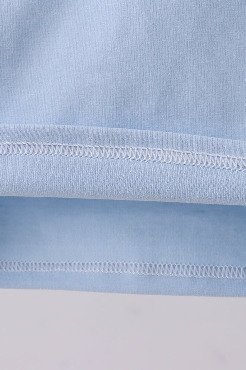 Blue construction embroidery top - Abbies Place