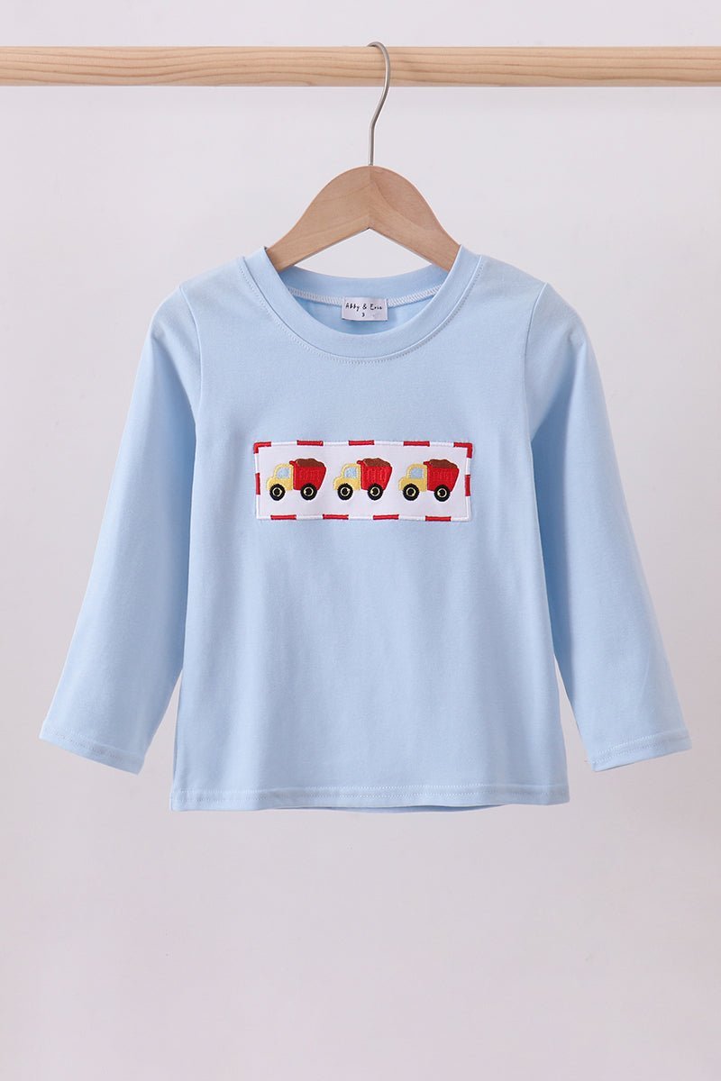 Blue construction embroidery top - Abbies Place