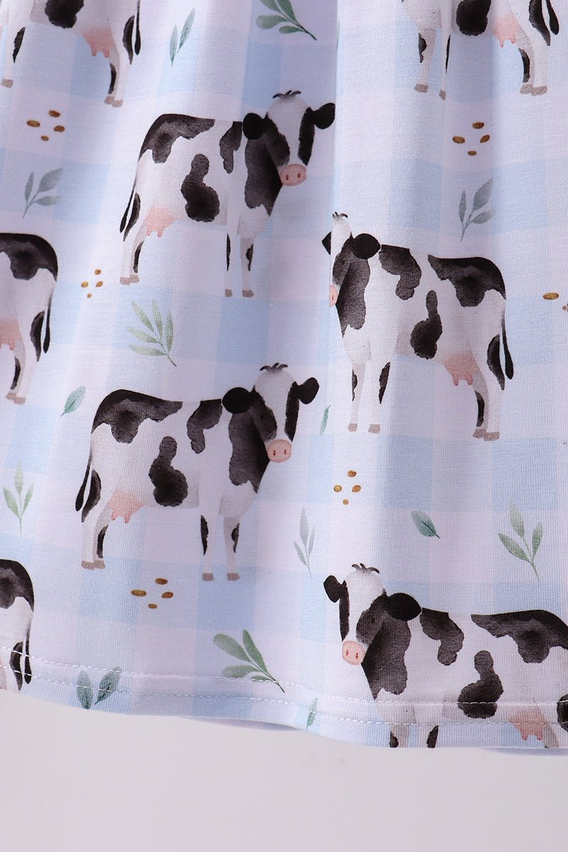 Blue cow print bamboo gingham dress - Abbies Place