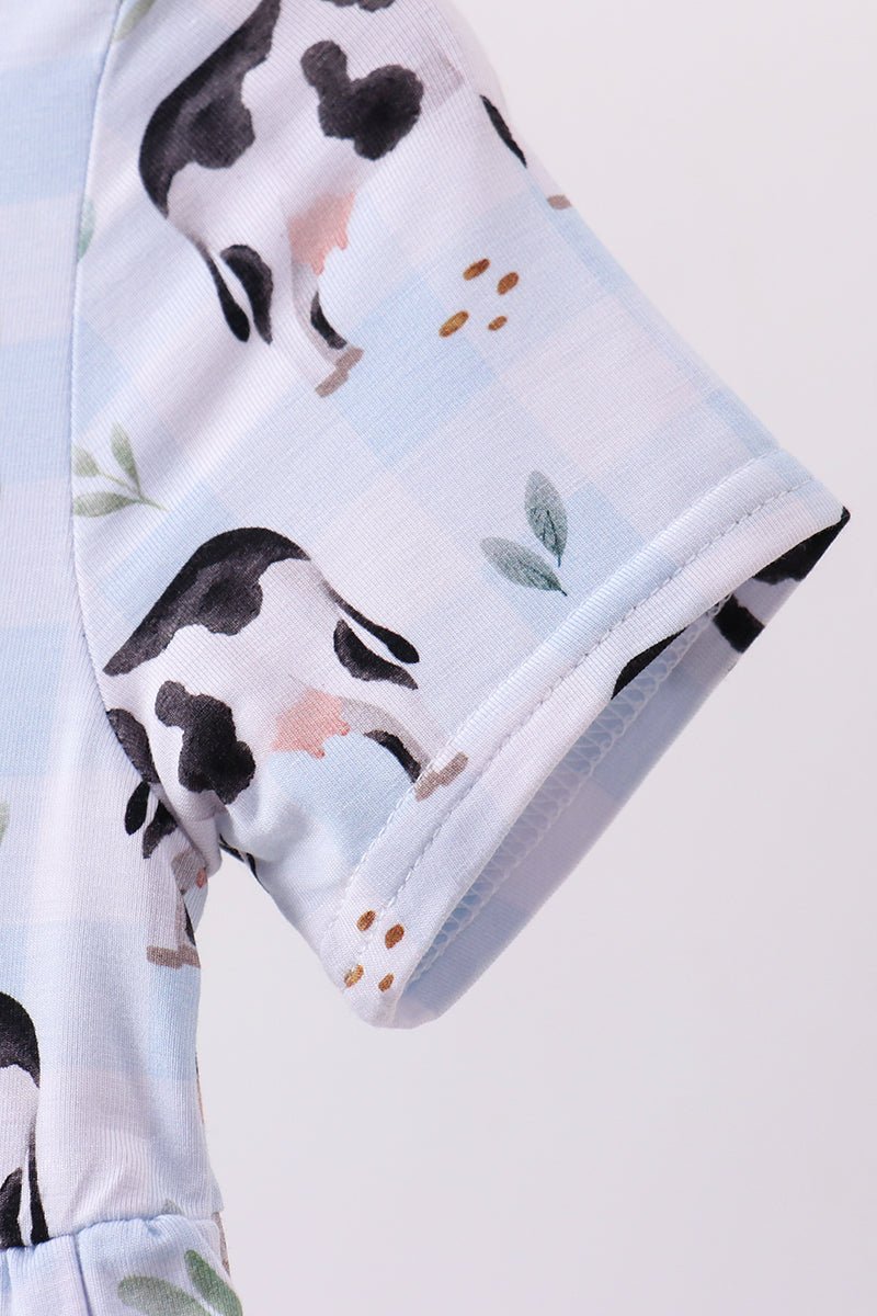 Blue cow print bamboo gingham dress - Abbies Place