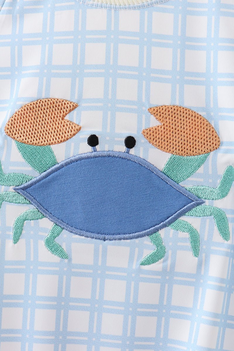 Blue crab applique plaid one-piece swimsuit - Abbies Place