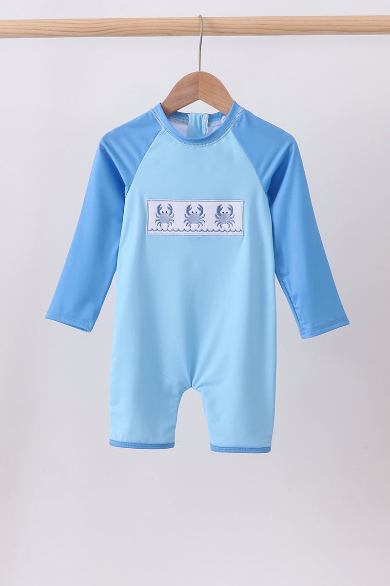Blue crab embroidery one-piece swimsuit - Abbies Place