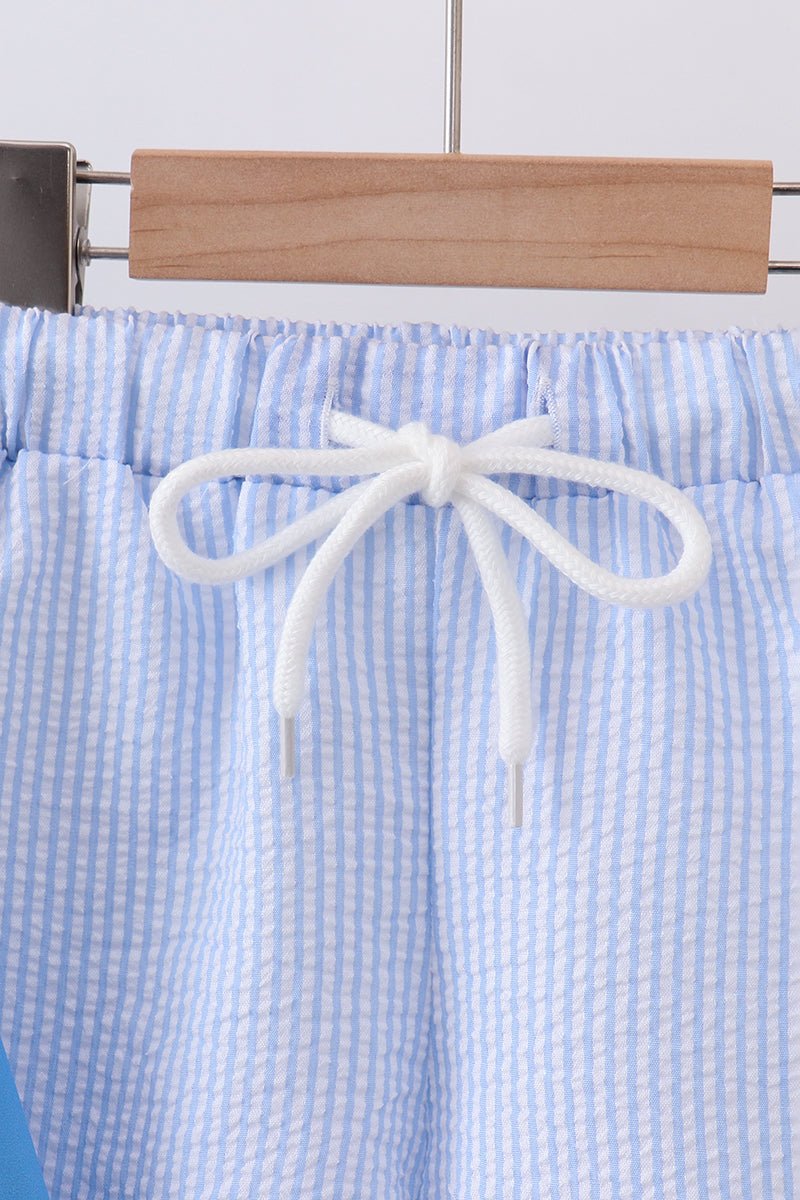 Blue crab embroidery stripe shorts swimsuit - Abbies Place