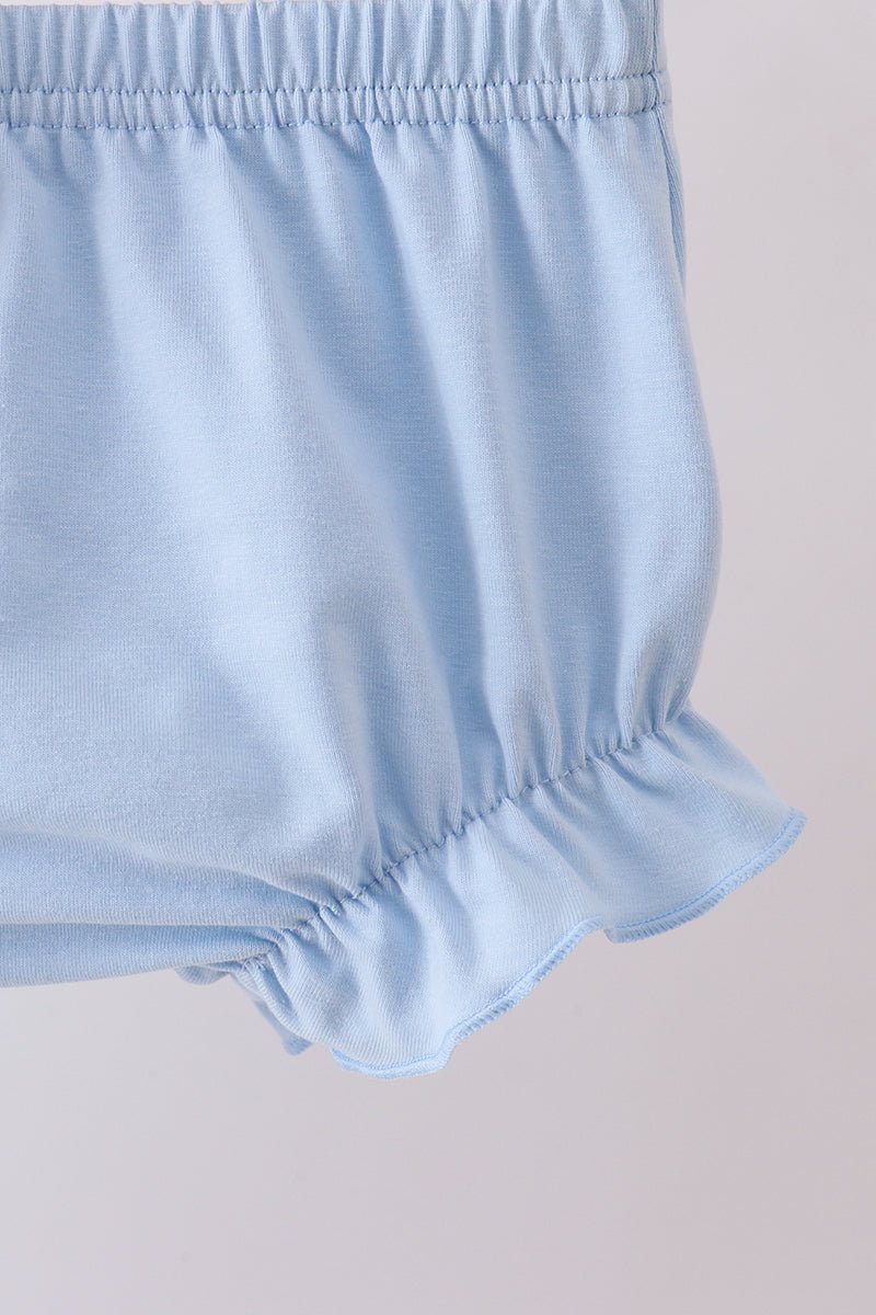 Blue cross bow embroidery ruffle gingham bloomer set - Abbies Place
