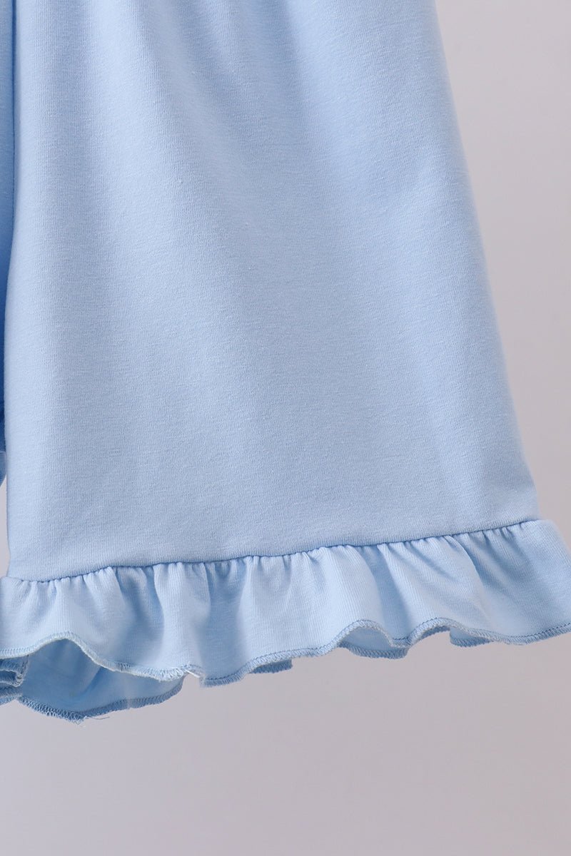 Blue cross bow embroidery ruffle gingham shorts set - Abbies Place