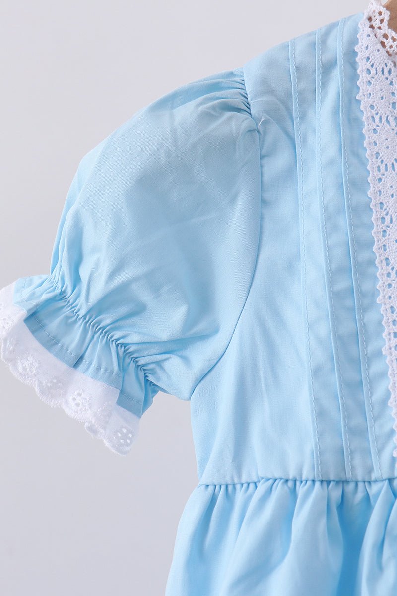 Blue cross embroidery lace dress - Abbies Place