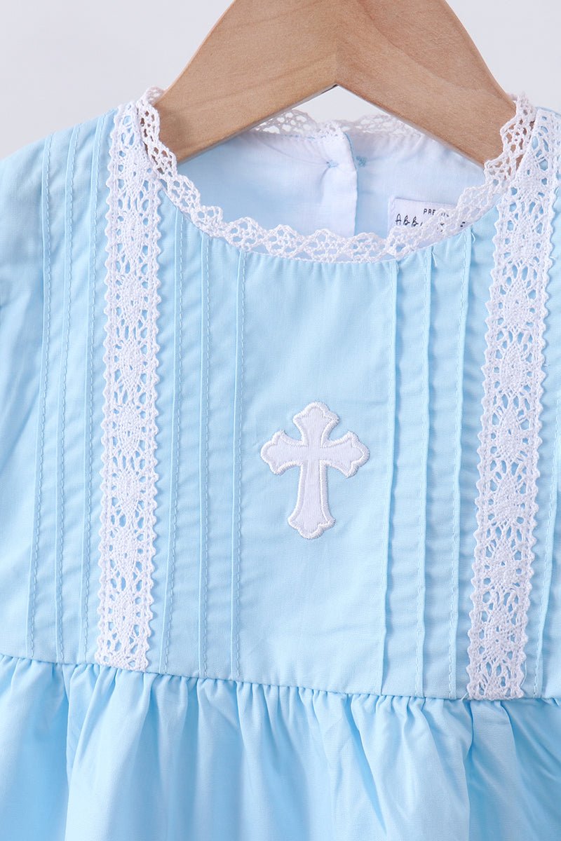 Blue cross embroidery lace dress - Abbies Place