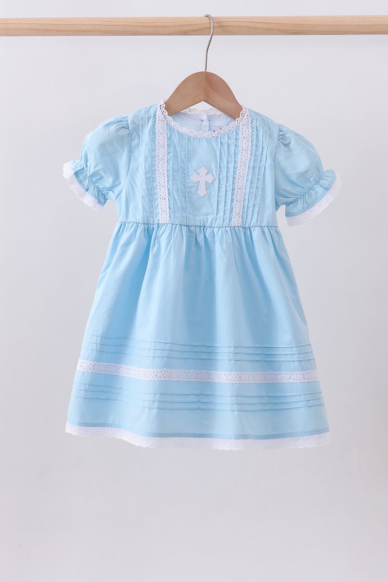 Blue cross embroidery lace dress - Abbies Place