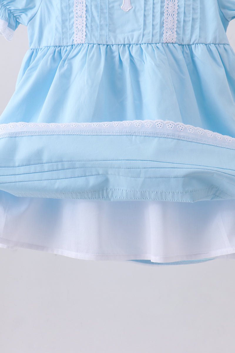 Blue cross embroidery lace dress - Abbies Place