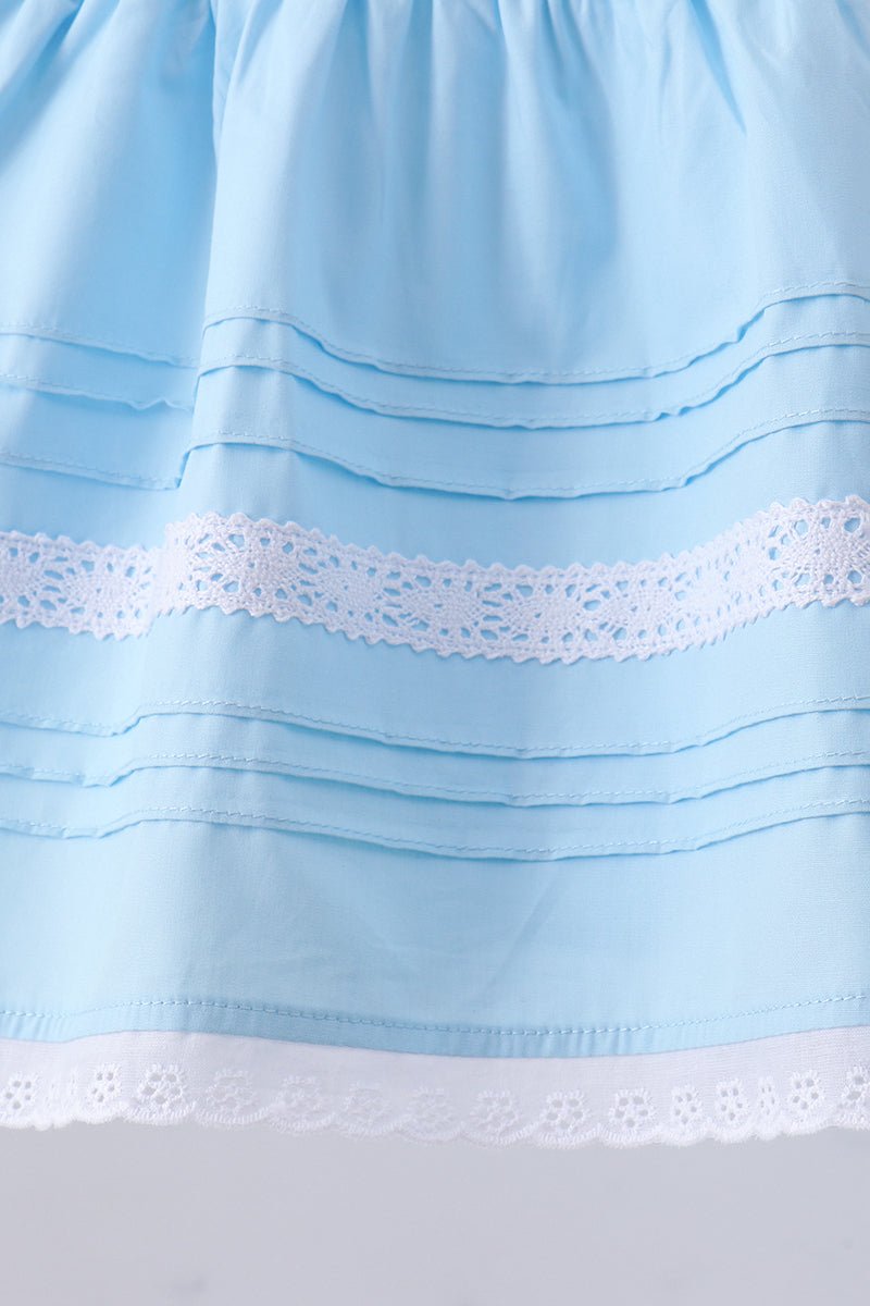 Blue cross embroidery lace pants set - Abbies Place