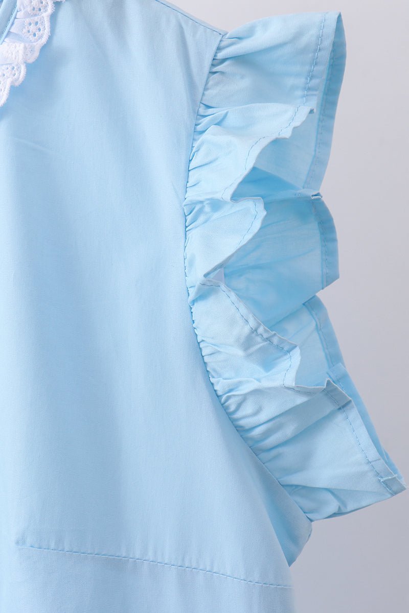 Blue cross embroidery ruffle tiered dress - Abbies Place