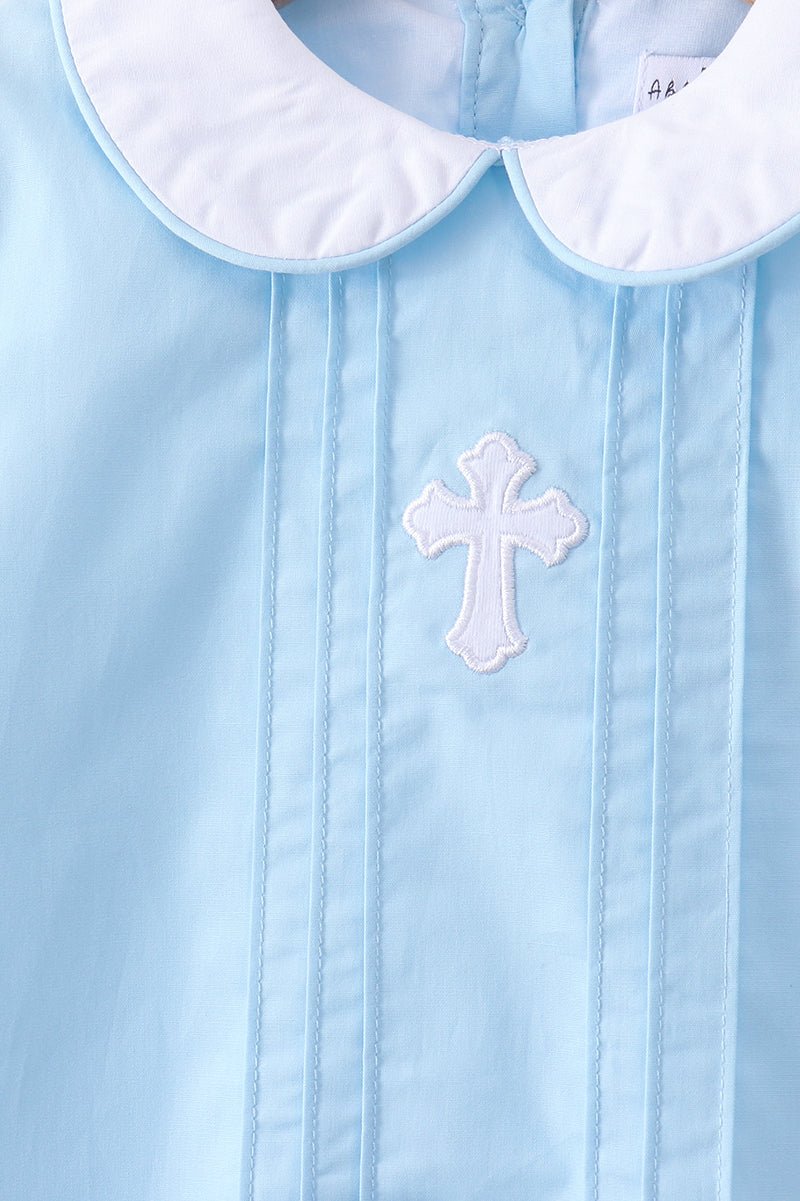 Blue cross embroidery shorts set - Abbies Place