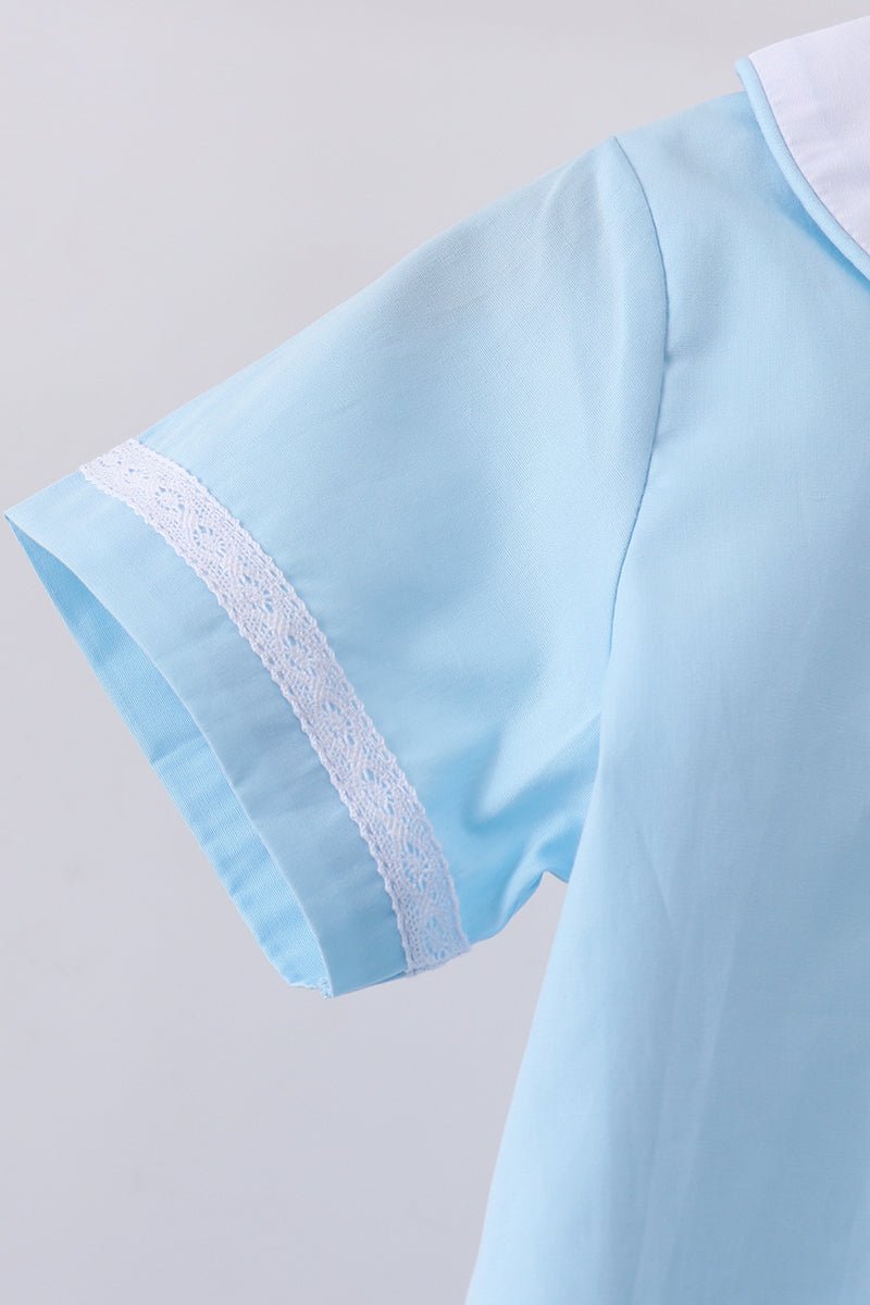 Blue cross embroidery shorts set - Abbies Place