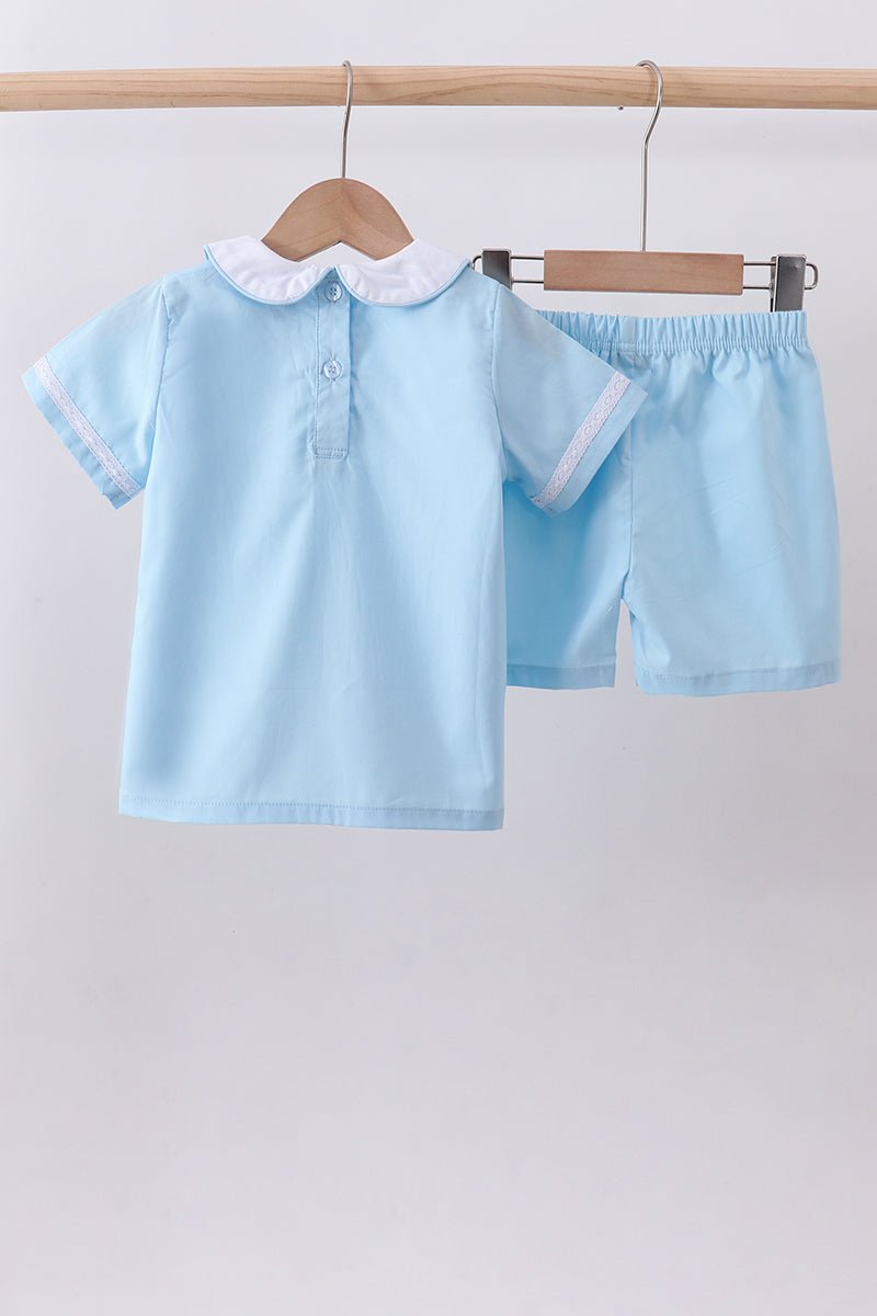Blue cross embroidery shorts set - Abbies Place