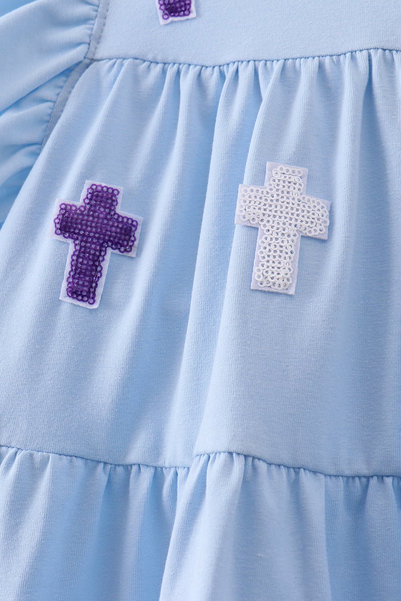 Blue cross sequin tiered dress - Abbies Place