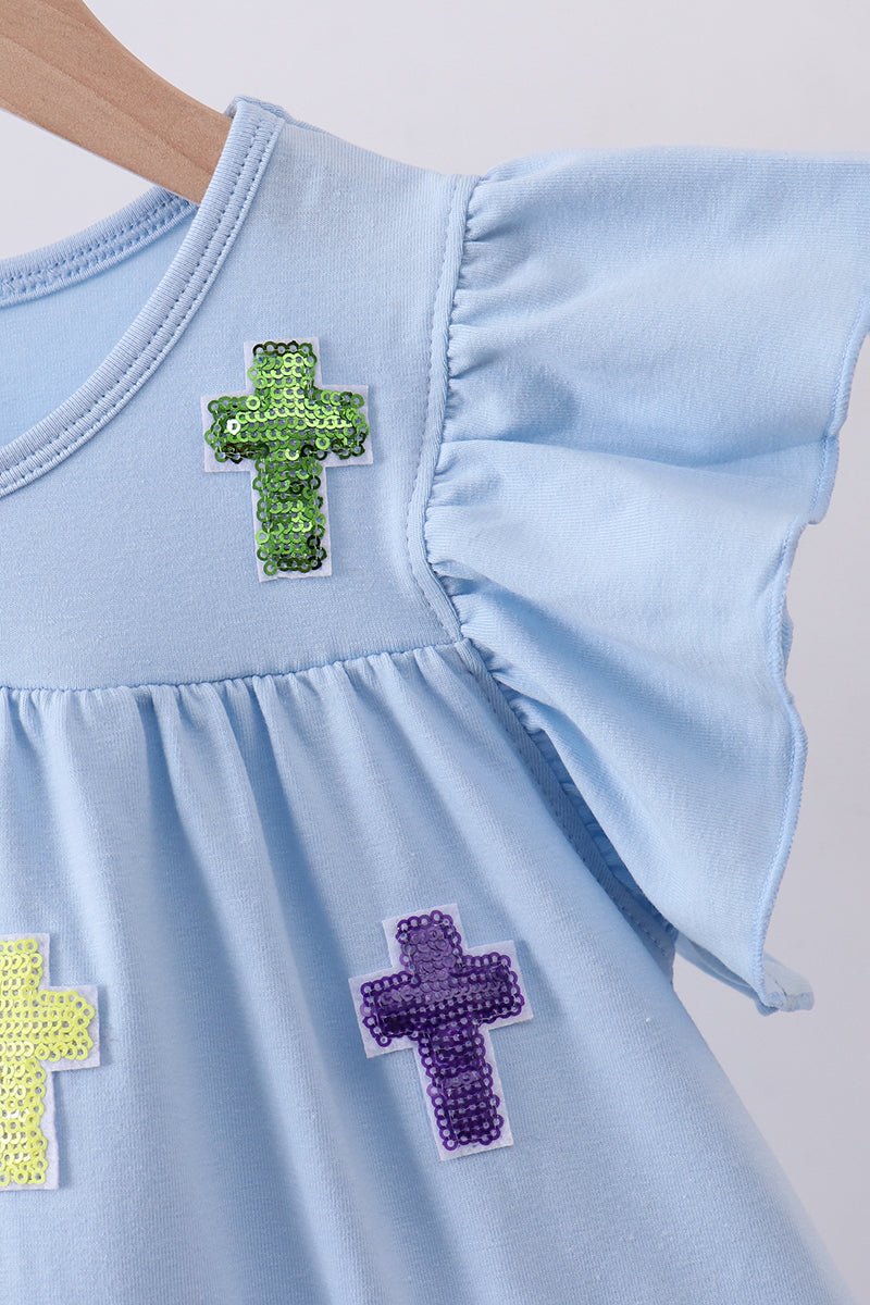 Blue cross sequin tiered dress - Abbies Place