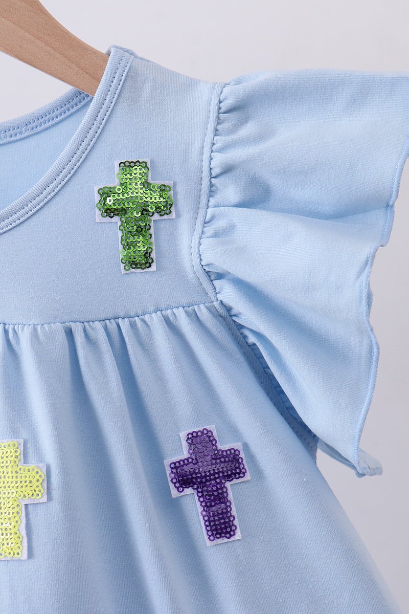 Blue cross sequin tiered dress - Abbies Place