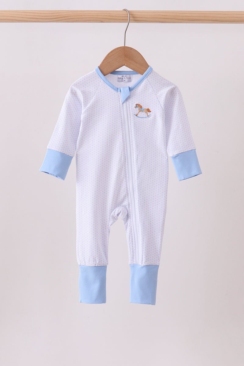 Blue dot horse embroidery romper - Abbies Place