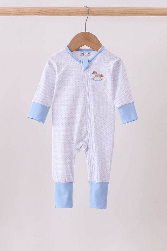 Blue dot horse embroidery romper - Abbies Place