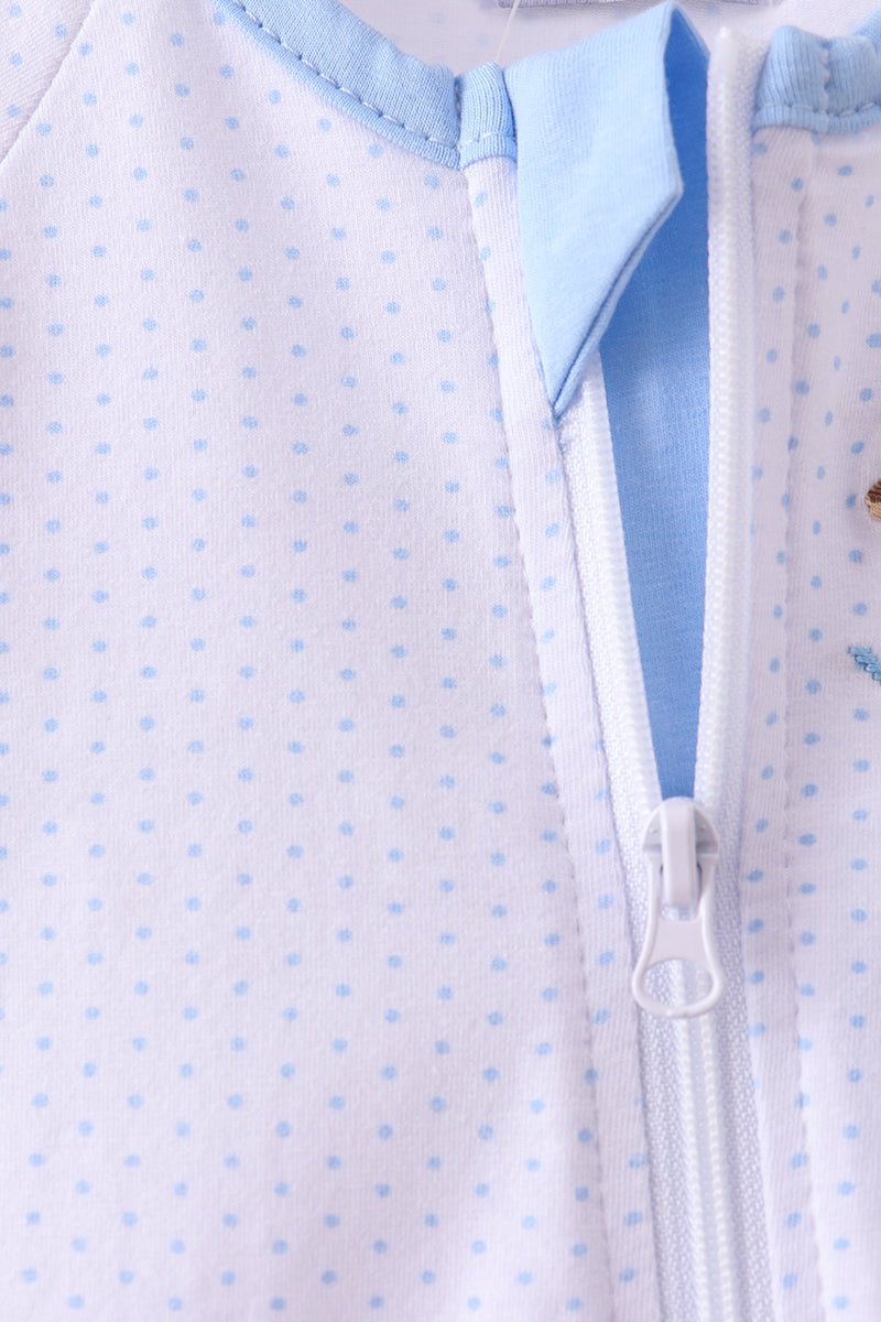 Blue dot horse embroidery romper - Abbies Place