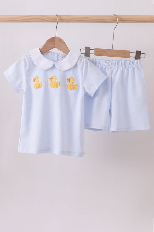 Blue duck embroidery stripe shorts set - Abbies Place