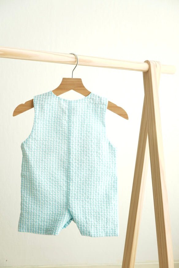 Blue easter bunny egg french knot boy gingham seersucker jonjon - Abbies Place