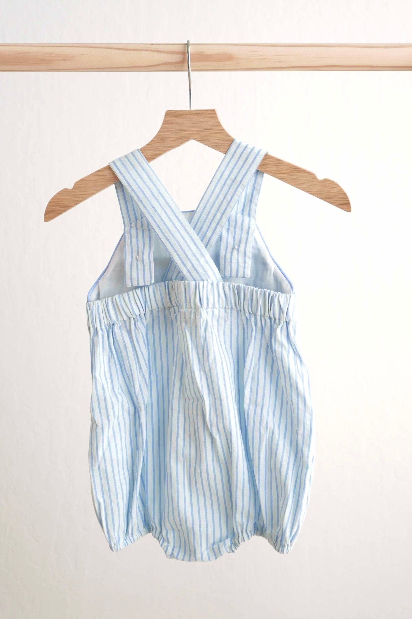 Blue easter bunny hand - smocked boy bubble - Abbies Place