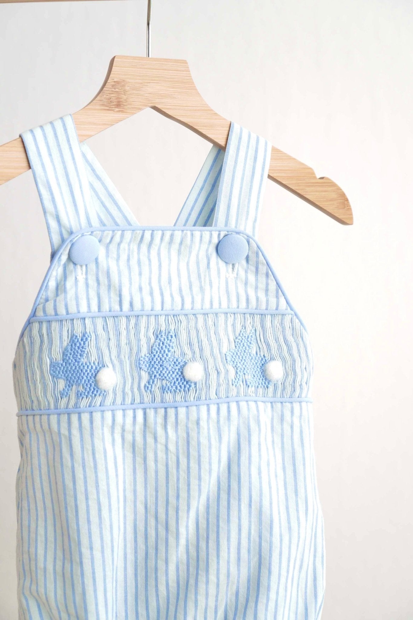 Blue easter bunny hand-smocked boy bubble - Abbies Place