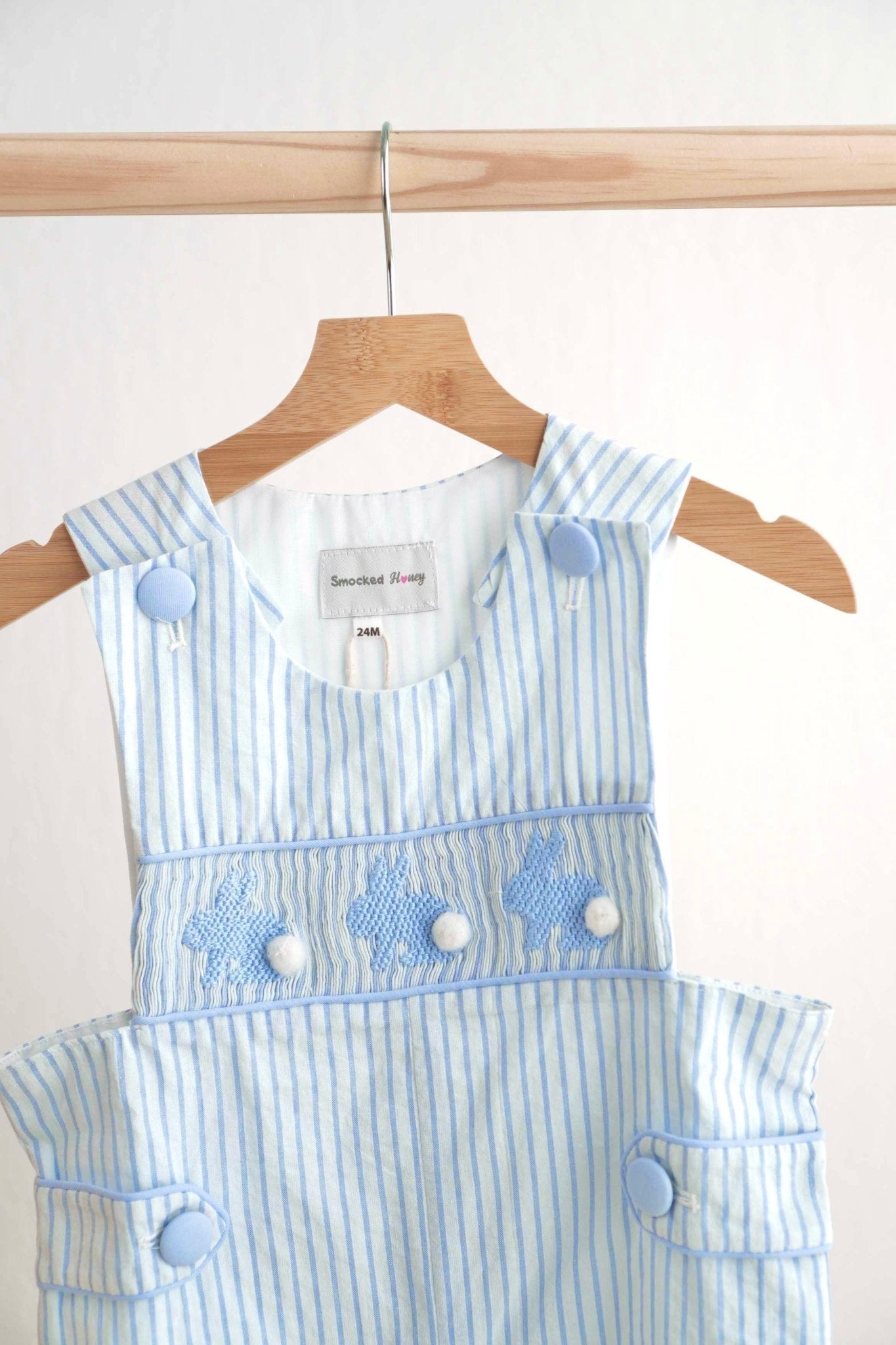 Blue easter bunny hand-smocked boy jonjon - Abbies Place