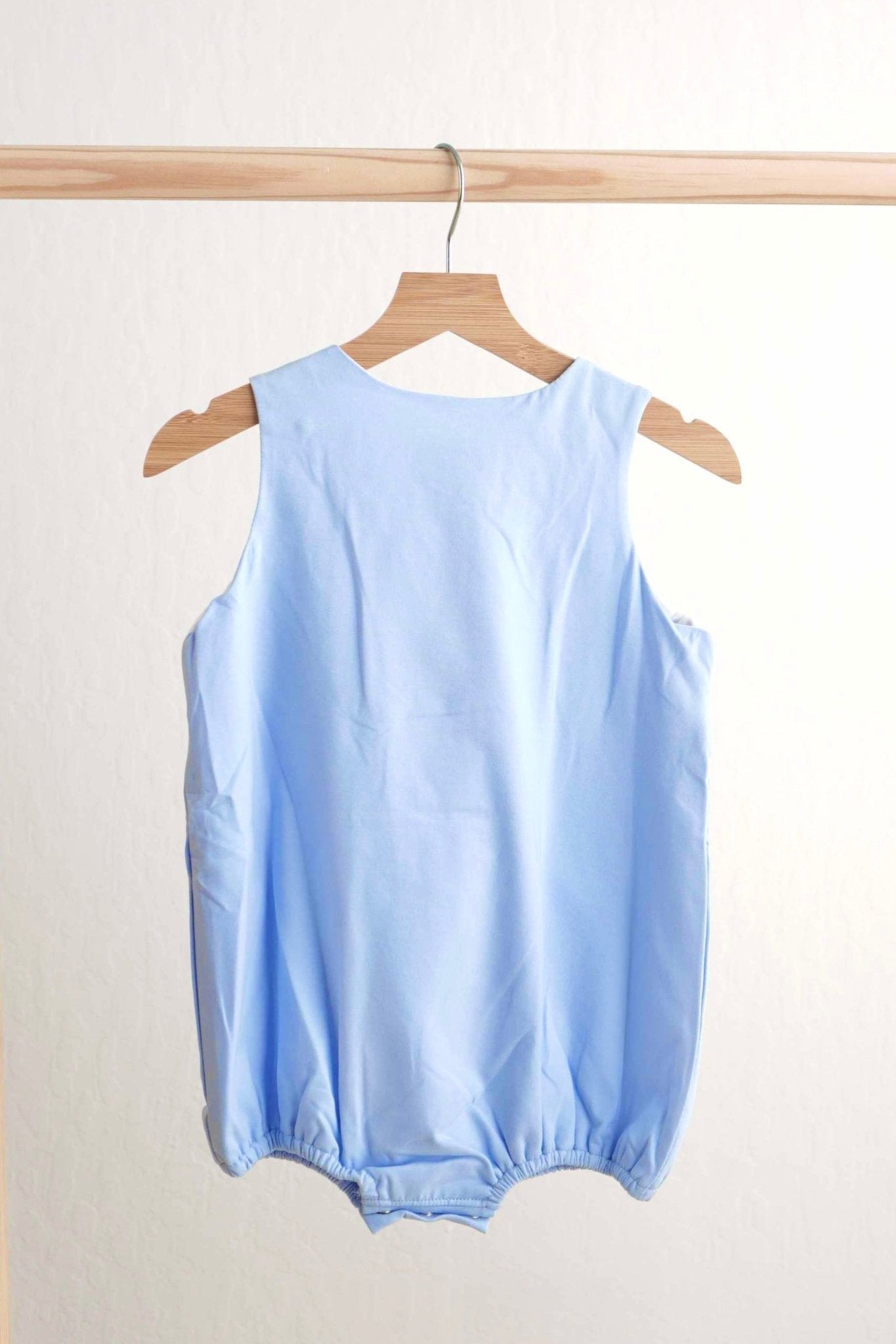 Blue easter cross hand-smokced boy bubble - Abbies Place
