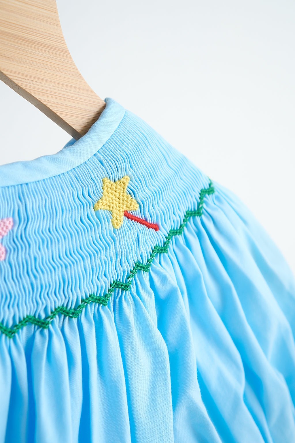 Blue fairy hand smocked gingham girl romper - Abbies Place