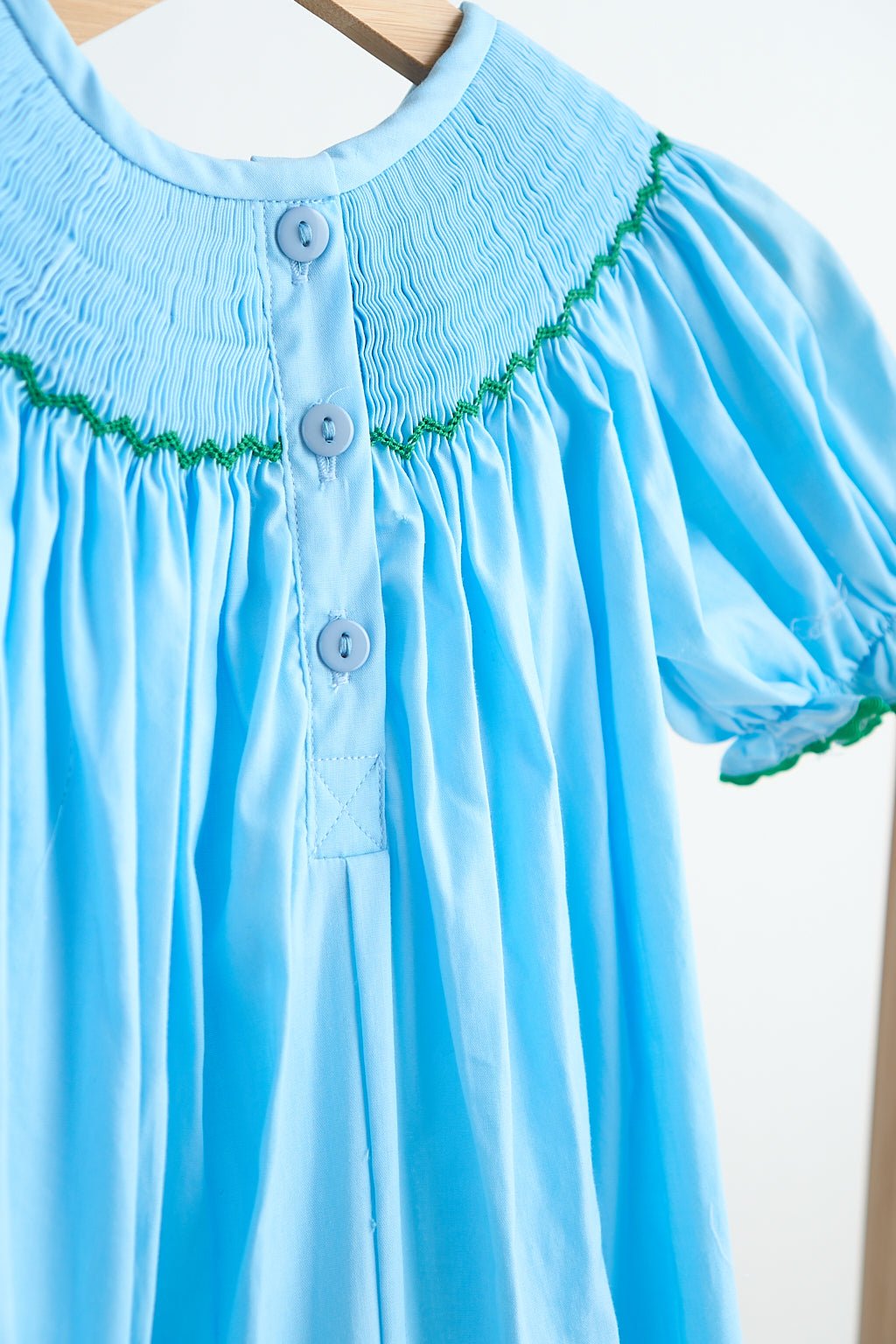 Blue fairy hand smocked gingham girl romper - Abbies Place