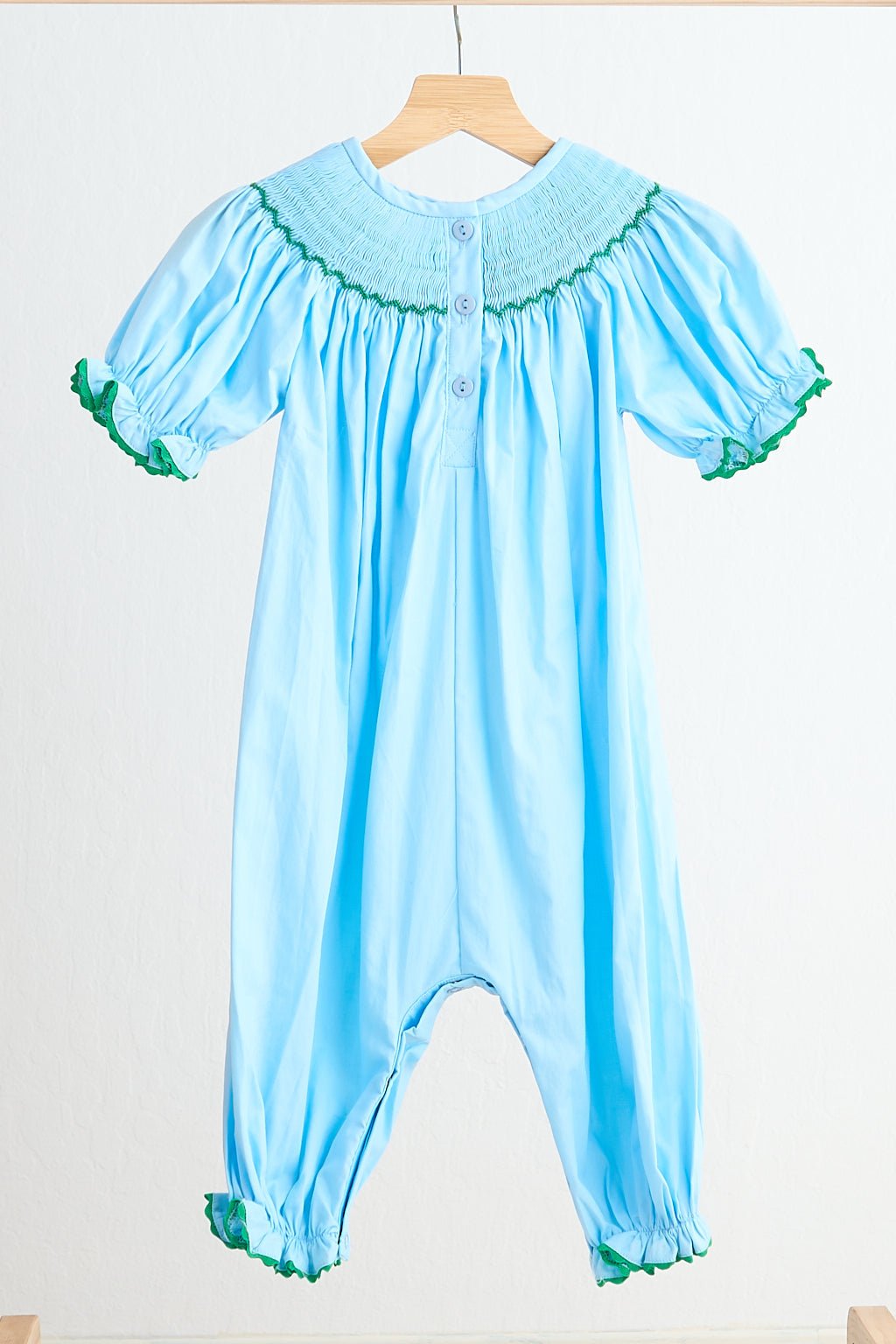 Blue fairy hand smocked gingham girl romper - Abbies Place