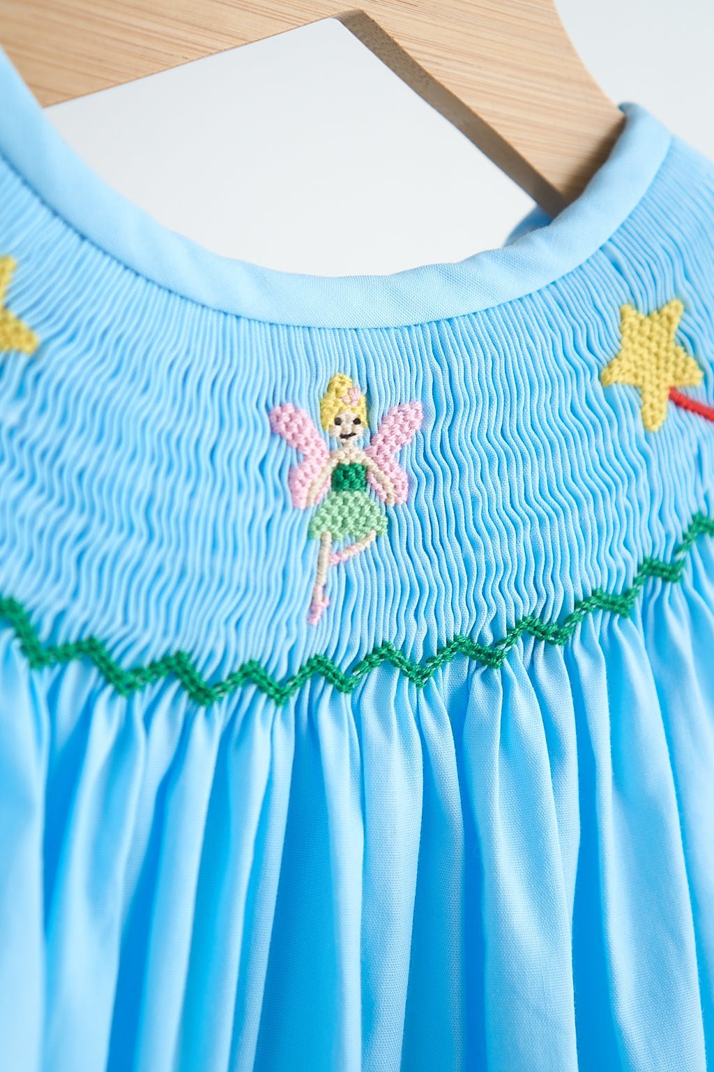 Blue fairy hand smocked gingham girl romper - Abbies Place