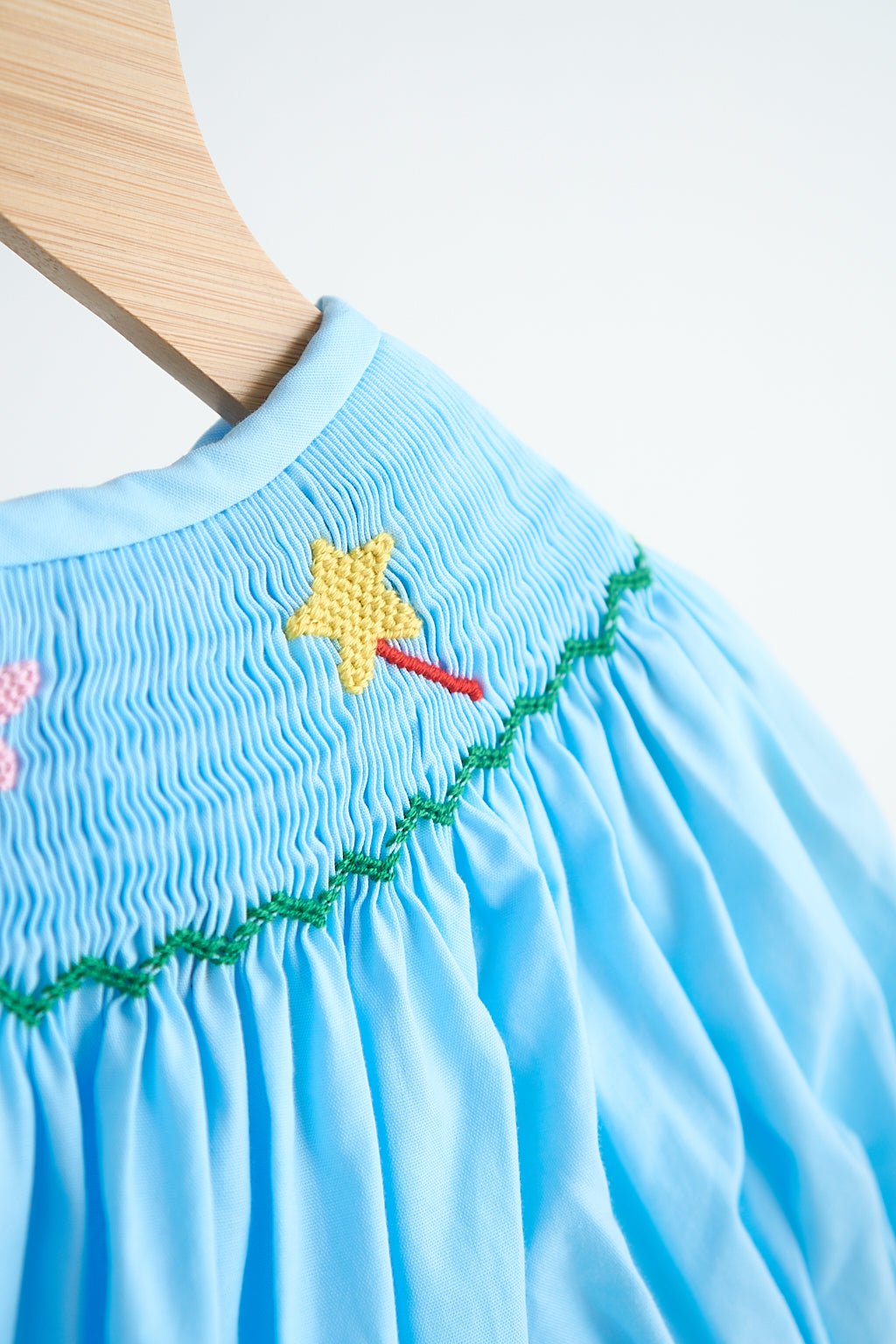 Blue fairy hand smocked gingham girl romper - Abbies Place