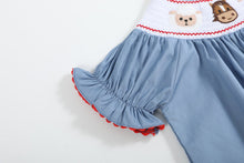 Load image into Gallery viewer, Blue Farm Animal Smocked Bishop Dress
