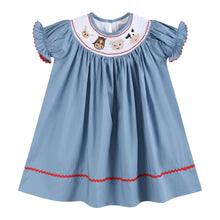 Load image into Gallery viewer, Blue Farm Animal Smocked Bishop Dress
